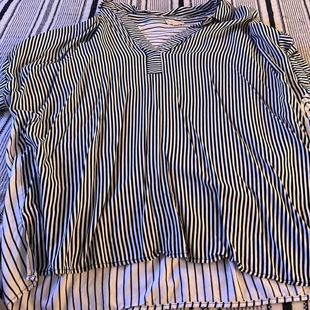 Duel print blouse. Black and white striped